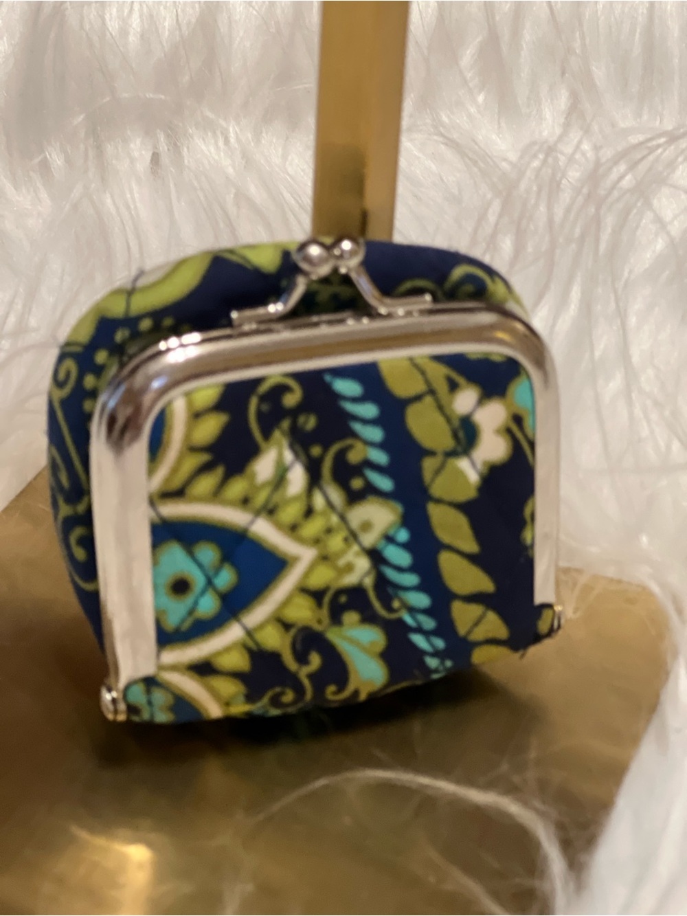 Vera Bradley Navy Floral Kiss-Lock Coin Purse with Teal & Lime Accents - Picture 9 of 9